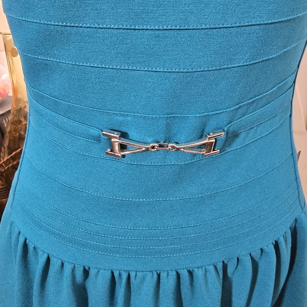WHBM Teal Pintuck Fit-and-Flare Mini Dress - Picture 3 of 10